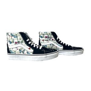 Vans Sk8-Hi Black Suede Canvas Floral Butterfly Print Women's Sz 9.5 Skate Shoes